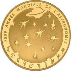 Золотая монета 50 евро "Международный год астрономии" 2009 год, Франция, Au 920, 8,48г.