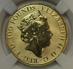 Золотая монета Великобритании 100 фунтов "Йель Бофорта" 2019 года 31,1 г. в слабе ННР MS 70