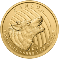 Золотая монета 200 долларов "Воющий волк", Canadian Howling Wolf 